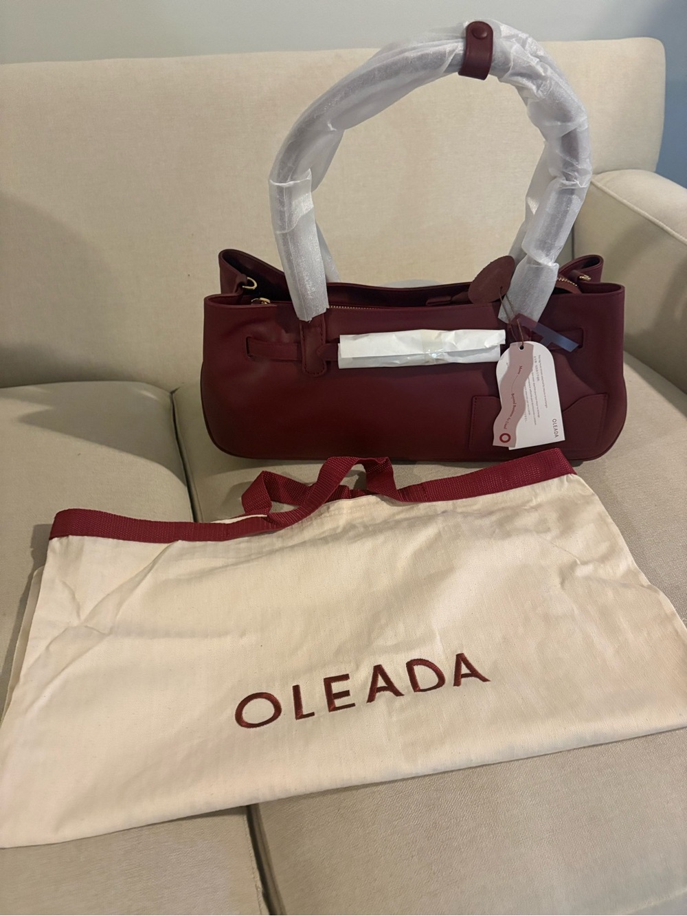 OLEADA Women's Burgundy Leather Shoulder Bag with Top Handles
